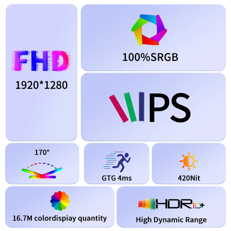 10.5 Inch Mini FHD Ultra-Thin Portable Monitor 1280P Display Ips Portable Screen