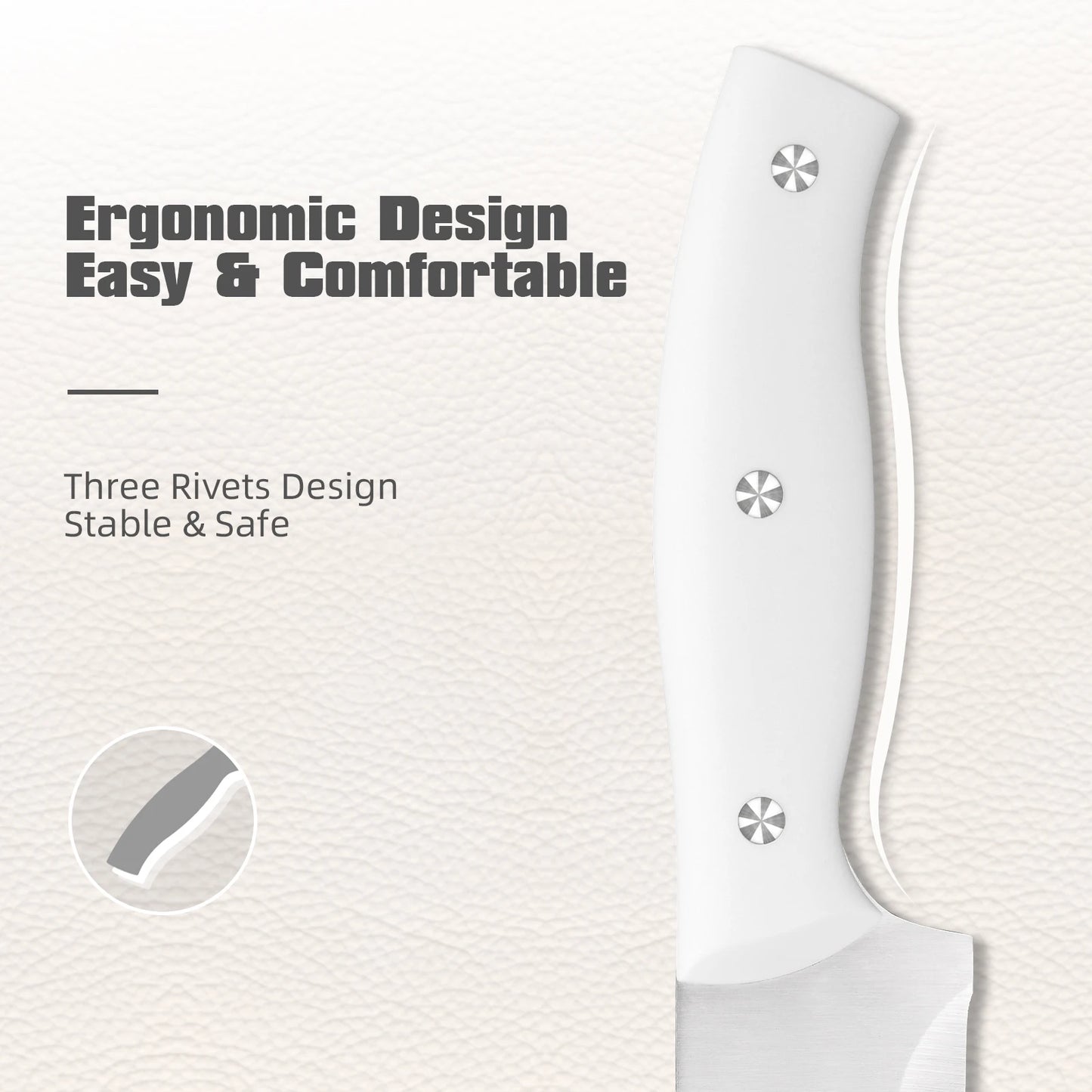 15 Pieces White Carbon Steel Blade Kitchen Knife Set with Real Wooden Stand, Inner Sharpener, and Kitchen Scissors