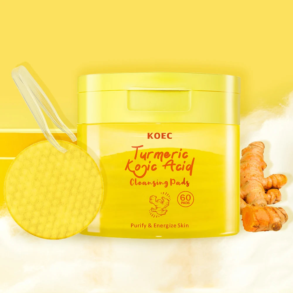 KOEC Turmeric Kojic Acid Cleansing Pads 60pcs Pore Care Pads Deep Cleaning Makeup Remover Cleanser Tiktok Hot Selling