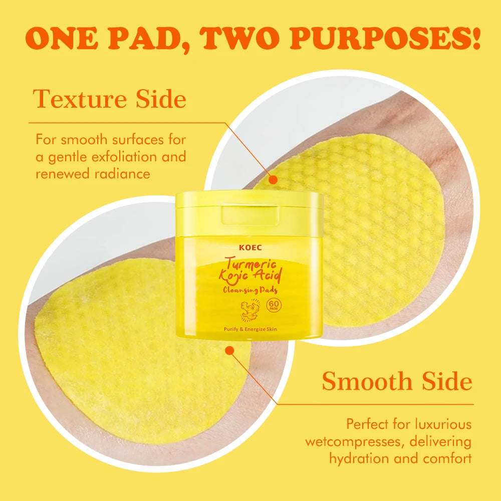 KOEC Turmeric Kojic Acid Cleansing Pads 60pcs Pore Care Pads Deep Cleaning Makeup Remover Cleanser Tiktok Hot Selling