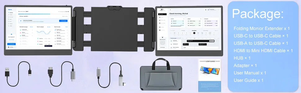 14'' LCD Laptop Portable Monitor S2 Triple Laptop Screen 1080p FHD IPS Extender Monitor Laptop Expandable Portable Screen