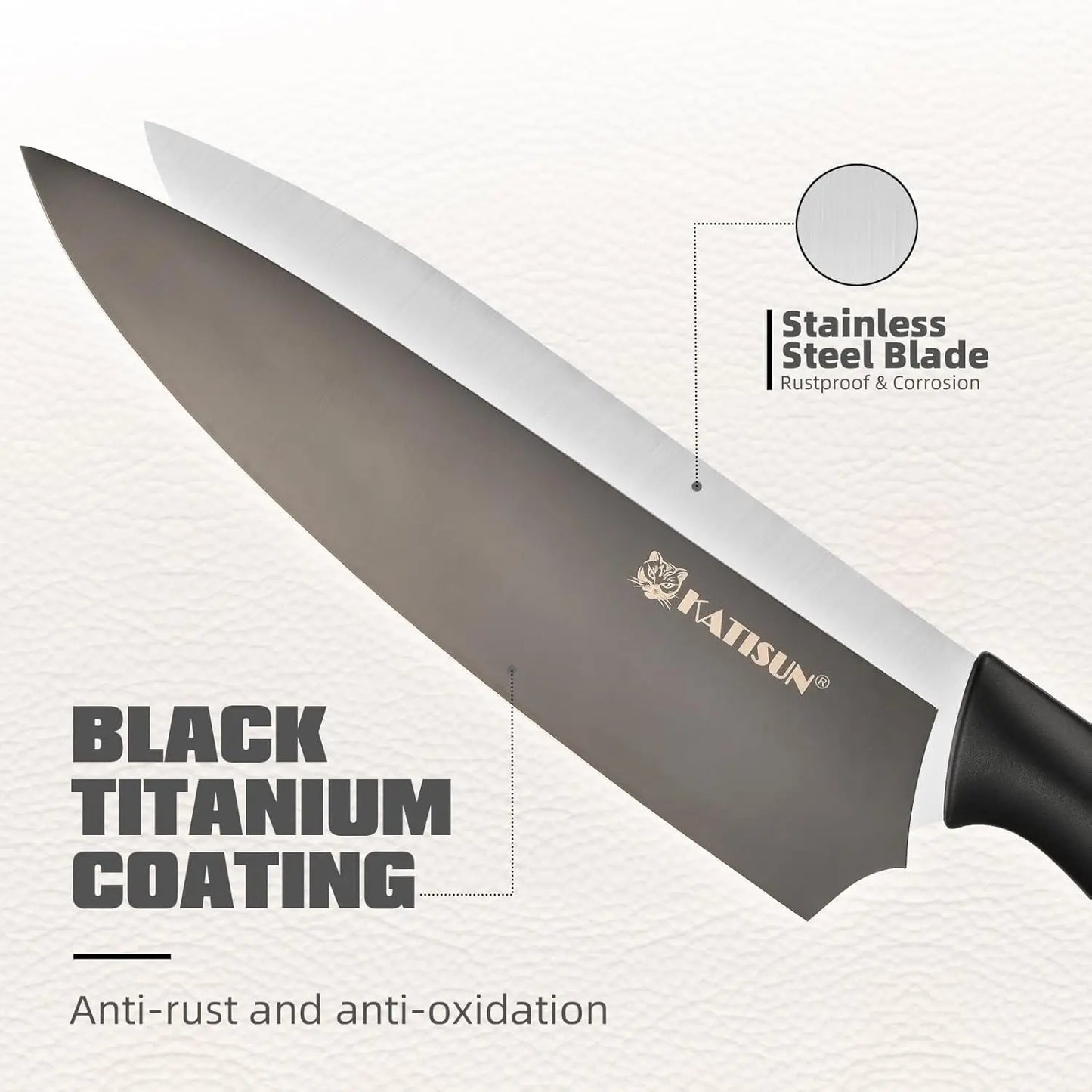 15-Piece High Carbon Stainless Steel Knife Set Imported Germany Beveled Mercerized Blade Black Titanium Knives Non-Slip