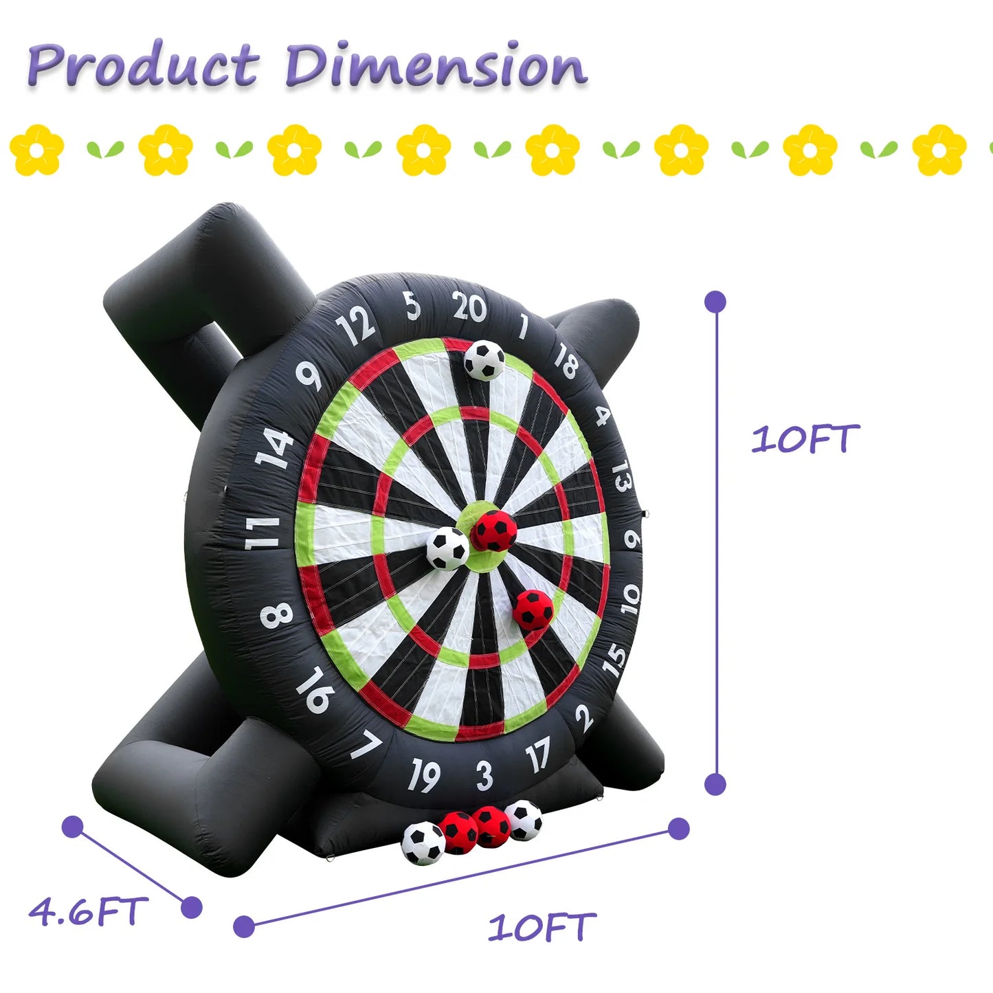 10ft Giant Inflatable Soccer Dart Board Large Kick Football Target Dartboard for Outdoor Backyard Games,Camp and Soccer Parties