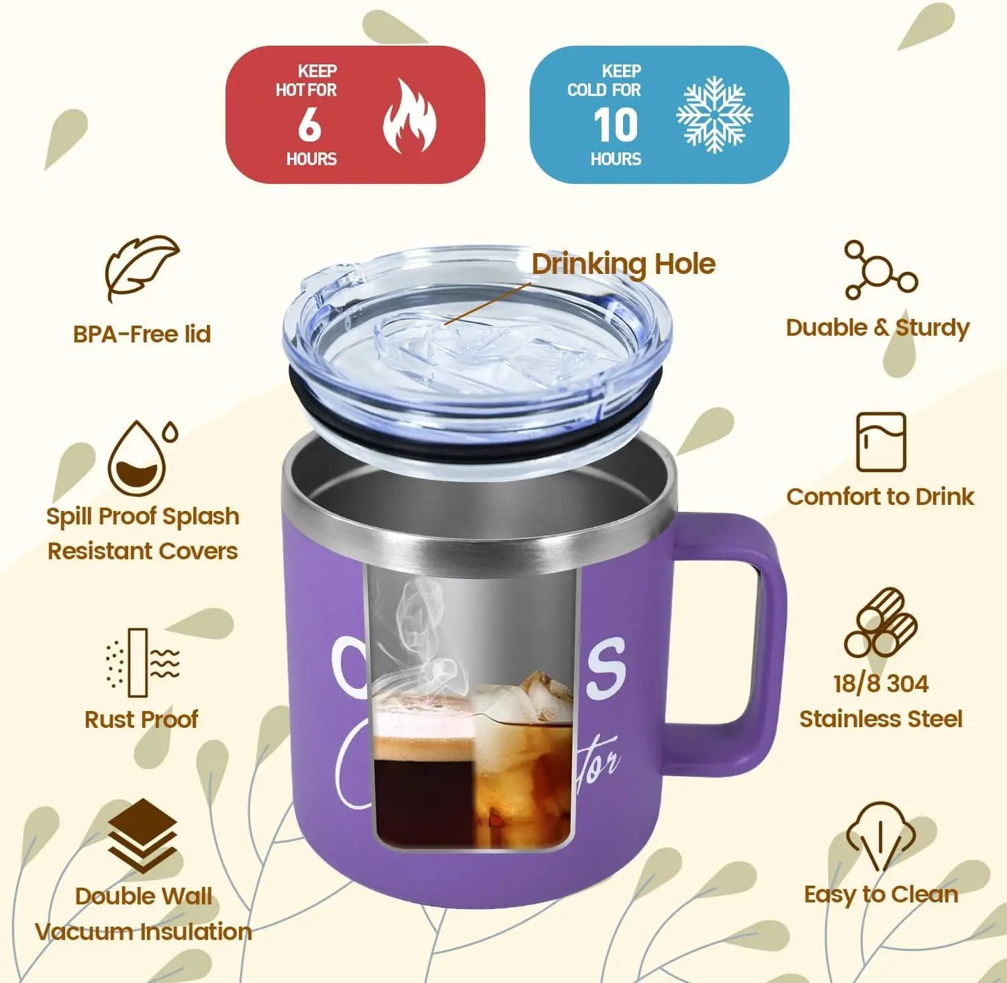 14oz Stainless Steel Insulated Coffee Mug with Handle Double Wall Vacuum Travel Camping Mug for Mother's Day and Father's Day
