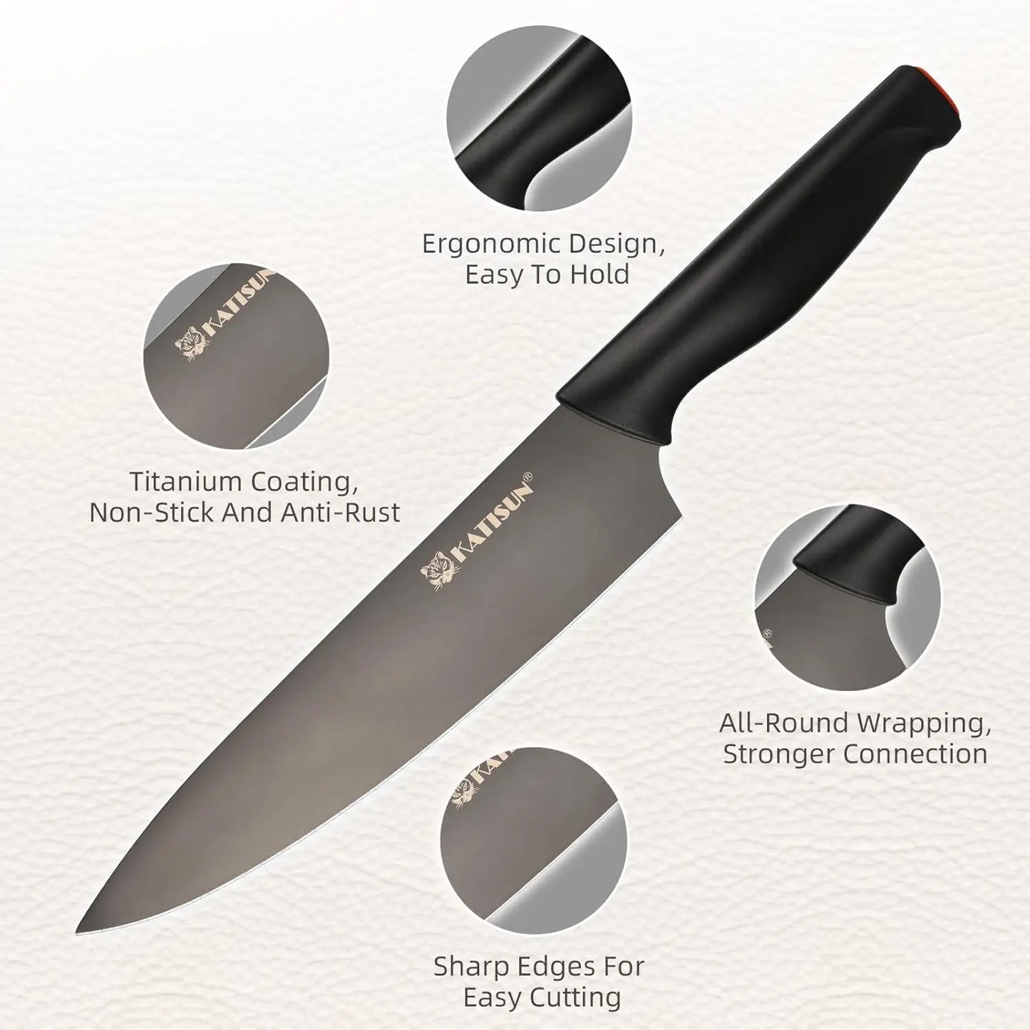 15-Piece High Carbon Stainless Steel Knife Set Imported Germany Beveled Mercerized Blade Black Titanium Knives Non-Slip